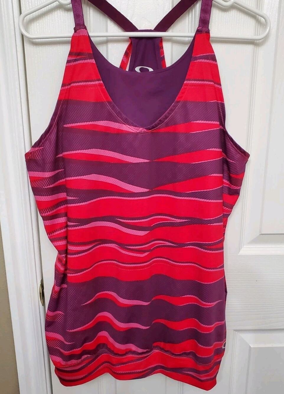 Oakley Women’s Athletic Racerback Tank Top Purple Pink Pattern Size Large L/G